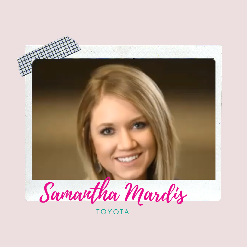 Graphic links to a video of Samantha Mardis of Toyota who welcomed high school girls across the nation to our Young Women LEAD Live! events